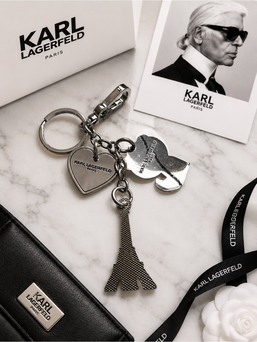 Karl Lagerfeld Paris Eiffel Tower Keychain/Bag Charm – Silver Tone – Authentic - Picture 2 of 4